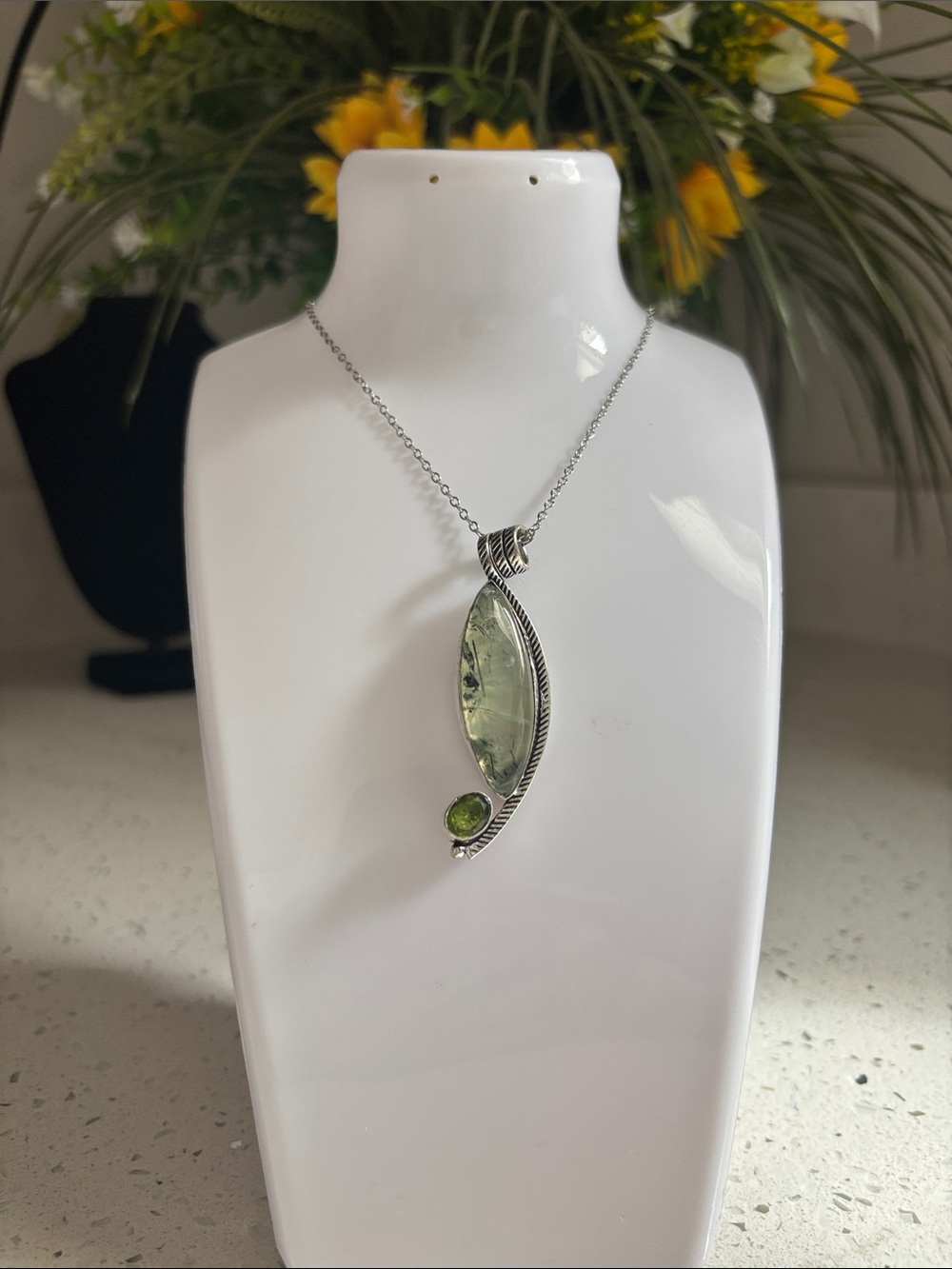 Prehnite & Peridot Gemstone Handmade Pendant Necklace